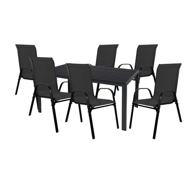 Mojawo - Gartengarnitur 7-teilig 150x90cm Anthrazit/schwarz Non-wood-m691892+6xmmc330887