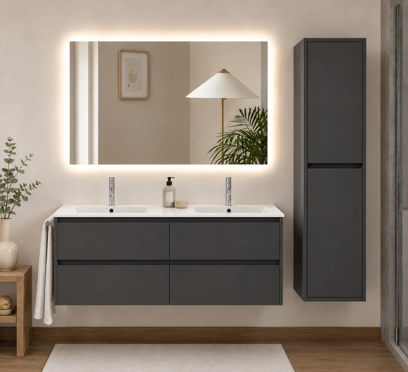 Badmöbel-set Ibiza Quattro Ohne Spiegel Mit Waschbecken, – Graphit Mit Hochschrank