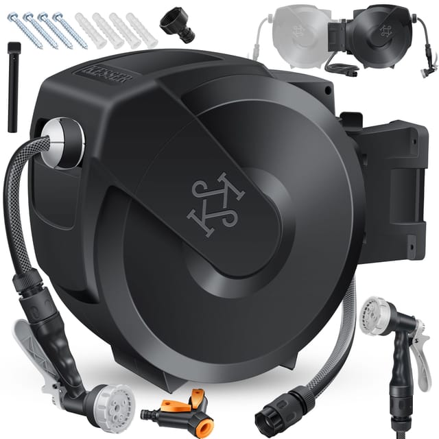 Kesser® Schlauchtrommel Wandmontage, Auto-aufrollung - 35 M, Anthrazit / Schwarz