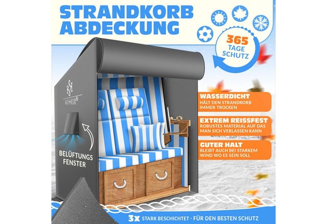 Kesser® Strandkorb Schutzhülle 600d, Wasserdicht, Winterfest - Grau, 155 Cm