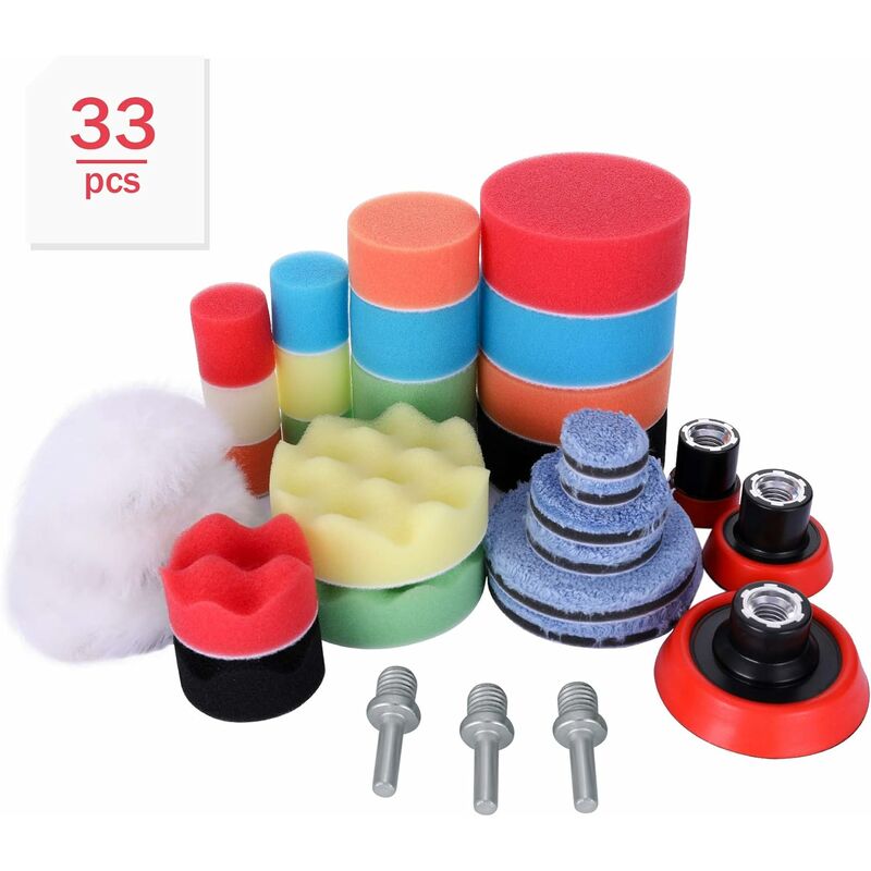 Polierschwamm, 33-teilig, M14-bohrpolierer-schwammpad, Auto-polierpad, Schwamm Und Woll-poliermatte, Platten-polierkappen-set, 30 Mm, 50 Mm, 80 Mm