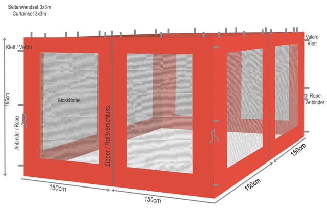 Quick-star - 4 Seitenteile Mit Moskitonetz Für Blätter Pavillon 3x3m Seitenwand Terra / Rotorange Ral 2001