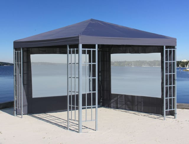 Rank Pavillon Set 3x3m Metall Garten Partyzelt Anthrazit Mit 2 Seitenteilen Mit Fenster