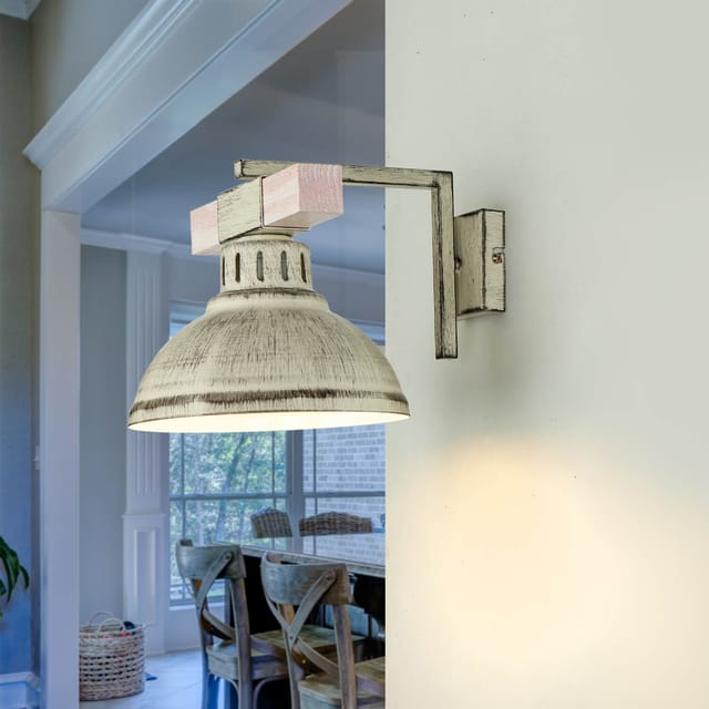 Licht-erlebnisse - Wandlampe Flur In Shabby Chic Weiß Hakon Mit Echt Holz