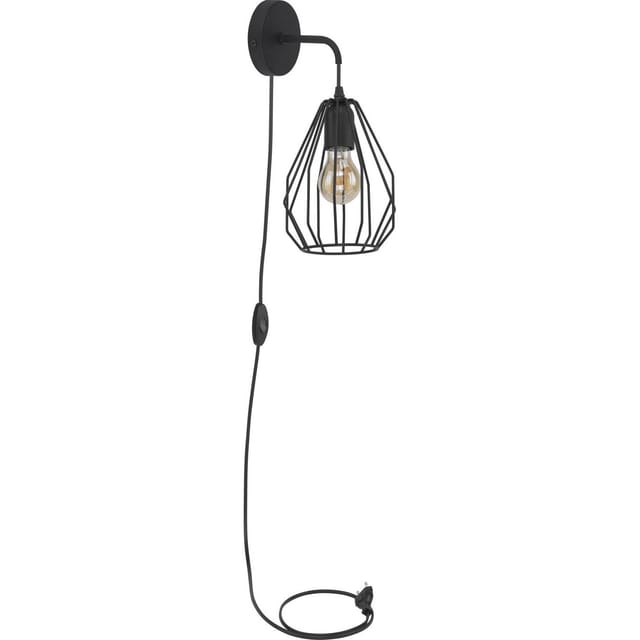 Wandlampe Mit Kabel Schalter Stecker E27 Draht Schirm Aus Metall