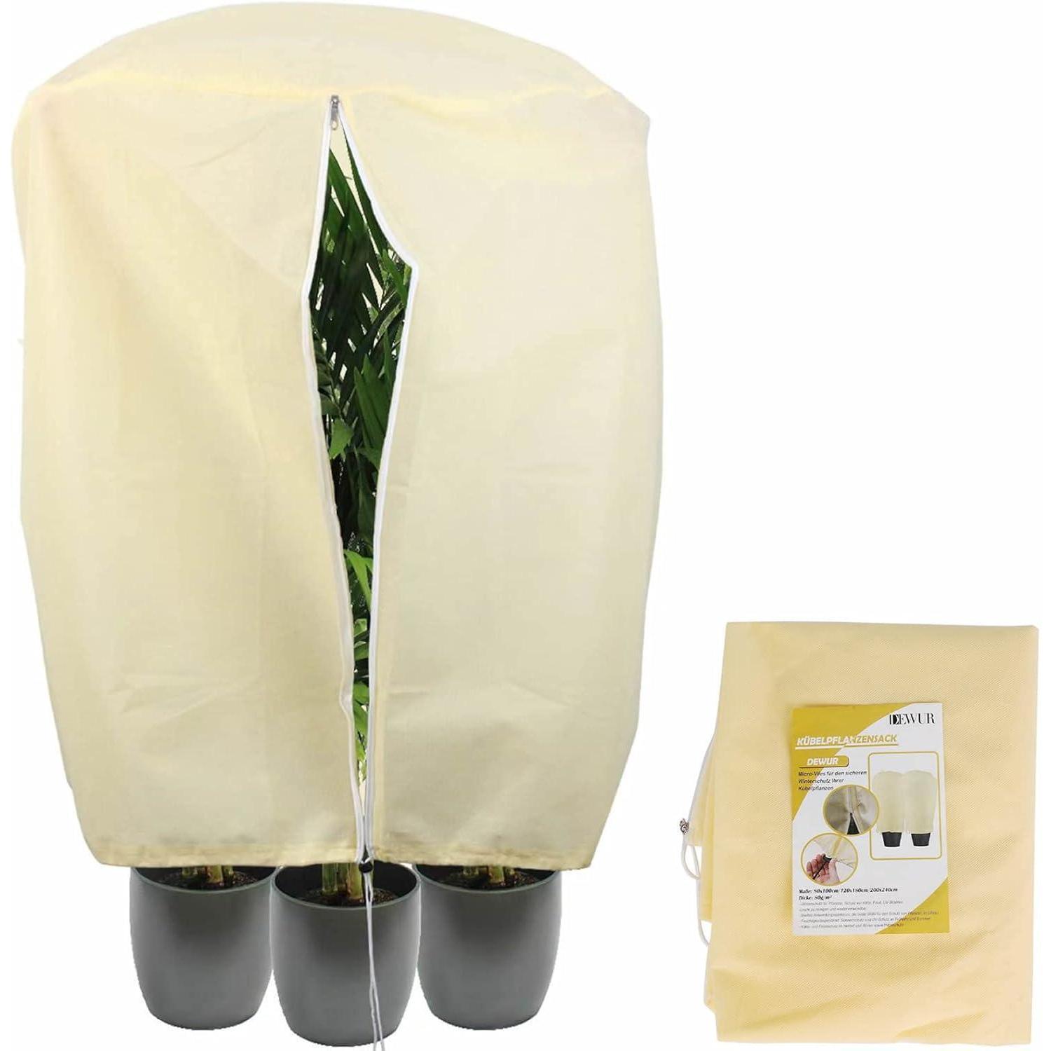Winterschutz Für Kübelpflanzen 80x100cm, 80g/m² Vlies, Reißverschluss, Kordelzug
