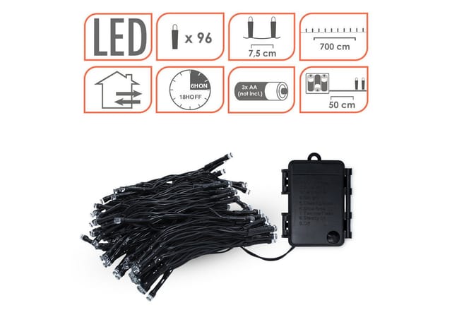 Led Außen Lichterkette Kalt Weiß - 7 M / 96 Led - Garten Weihnachten Winter Deko Beleuchtung Timer Batterie