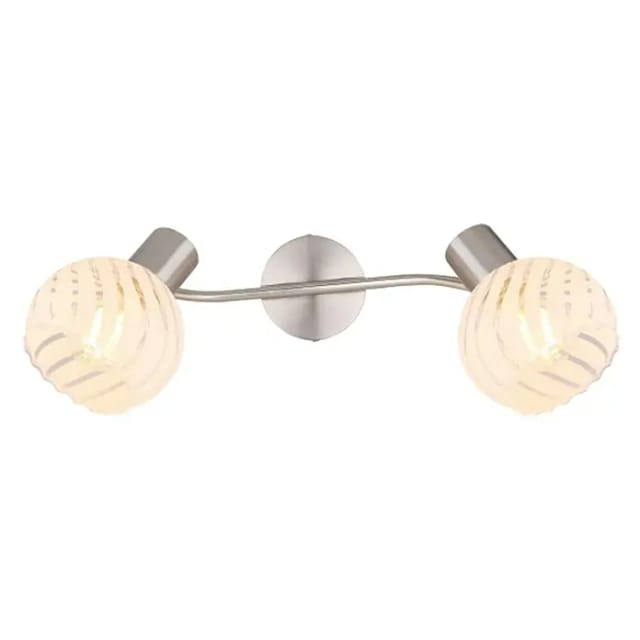 Deckenlampe Silber Schlafzimmerleuchte Glas 2 Flammig Deckenleuchte Spotleiste Verstellbar, Metall, 2x E27 Fassungen, Lxbxh 36x19x19,2 Cm