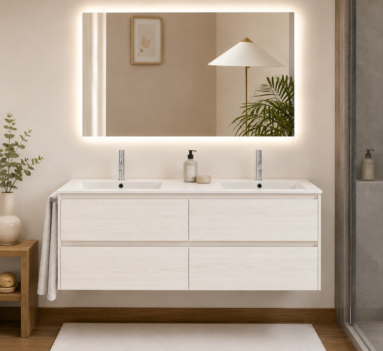 Badmöbel-set Ibiza Quattro Ohne Spiegel Mit Waschbecken, – Nordisch Weiß