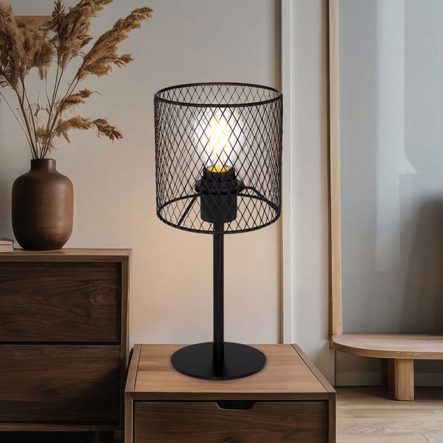 Schreib Nacht Tisch Lampe Geflecht Lampe Wohn Schlaf Zimmer Lese Leuchte Schwarz Globo 15395t1