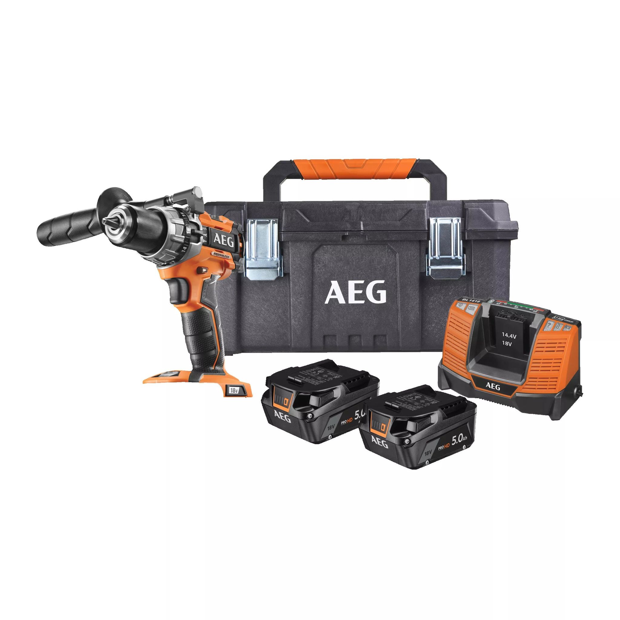 Aeg 18v Li-ion Schlagbohrschrauber (2x 5ah) 65nm + Werkzeugkoffer Bsb 18c2bl-502tb