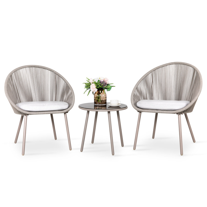 Avestar 3tlg Bistro-set Seilflechtstühle Mit Kissen Außenbereich