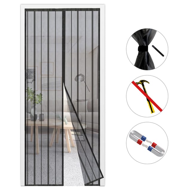 Sekey Magnet Fliegengitter Tür Ohne Bohren Insektenschutz Türvorhang Schwarz, 230 X 110 Cm