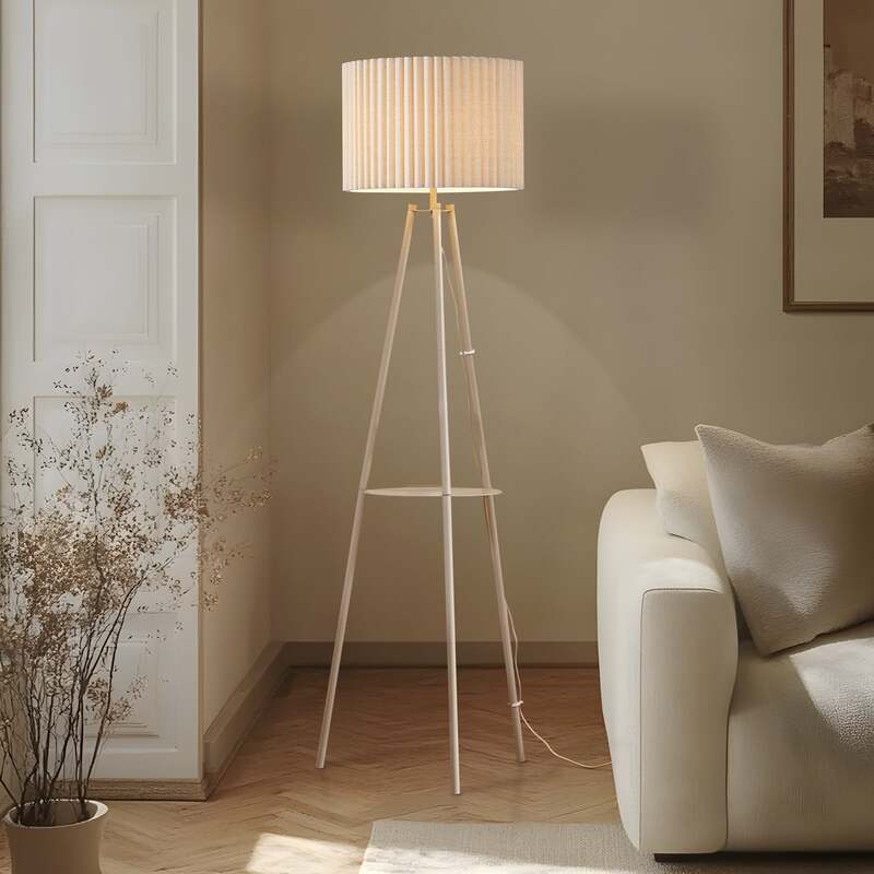 [neuwertig] B-ware Lindby Stehlampe Libbie Led Leuchte Dreibeinlampe Cremefarben 155cm Höhe 40cm