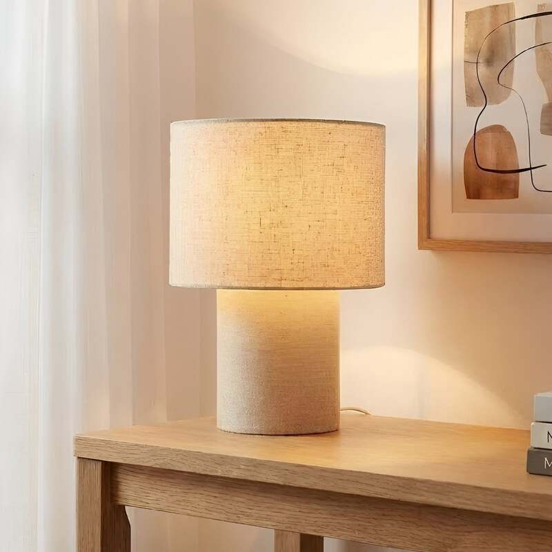 [neuwertig] B-ware Lindby Tischleuchte Elfie Led Lampe Leuchte Beige Textil E27 Ø23cm Höhe 30cm