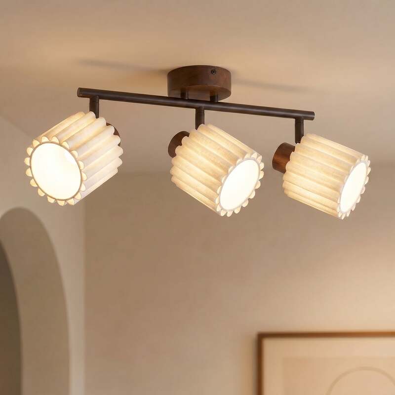 [neuwertig] B-ware Lindby Deckenstrahler Shiloh Led Dimmbar 3-flammig Holz Walnuss Beige 52x24,5cm