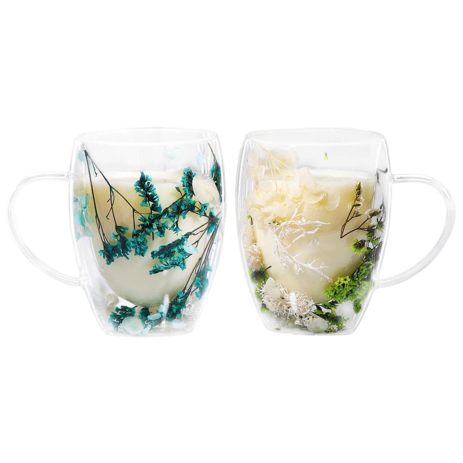 2er-pack Doppelwandige Gläser Mit Trockenblumen, 350ml Thermogläser Für Kaffee, Tee, Eistee