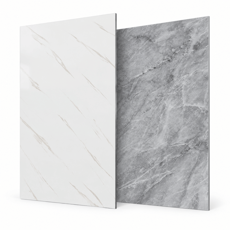 Wandpaneel Marmor-optik Weiß/grau – 3 Mm Alu-verbundplatte – 50x100 Cm