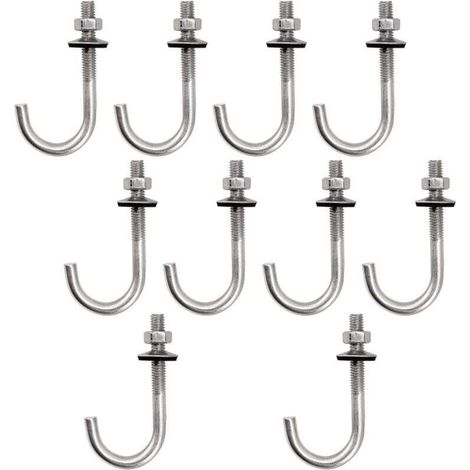 (10 Stück) M6 X 50 X 150 Mm Dachankerbolzen Aus Edelstahl 304, J-haken, Wandhaken, Haken Mit Langem Schaft Und Sechskantmutter, Betonankerschraube