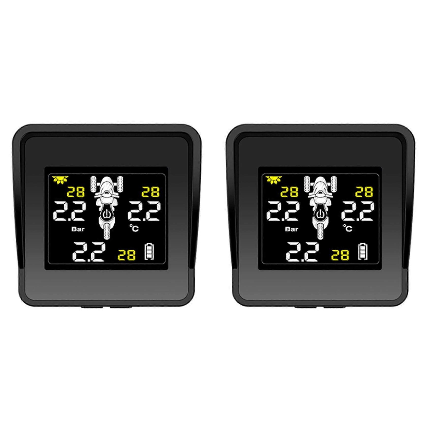 Système De Surveillance De La Pression Des Pneus Sans Fil Solaire 2x Pour Moto, Moniteur De Pression Des Pneus Tpms, Écran Lcd, 3 Capteurs Externes