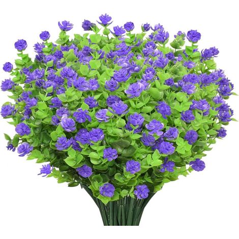 10 Blumensträuße, Künstliche Blumen, Künstliche Pflanzen, Uv-beständig, Grün, Sträucher, Pflanzen, Eukalyptus, Für Drinnen Und Draußen, Zum Aufhängen, Pflanzgefäß, Heim- Und Gartendekoration, Lila