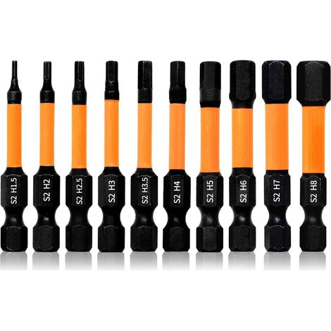 10-teiliges 50 Mm Langes Sechskant-schraubendreher-bit-set, Magnetische Schlag-inbus-bits H1,5 H2 H2,5 H3 H3,5 H4 H5 H6 H7 H8, 1/4 Zoll Sechskantschaft