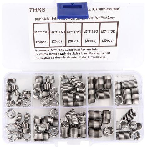 100 Stück M7 1 Spiraldraht-reparatureinsatz, Edelstahl-schraubhülsen-set