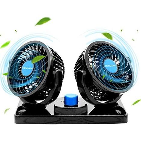 12-v-lüfter Für Elektroautos, 360°-drehung, Doppelkopf, 2 Geschwindigkeiten (schwarz – 3 Zigarettenanzünderbuchsen)