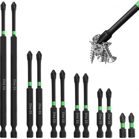 12-teiliges Phillips-magnetschraubendreher-bit-set 25–150 Mm, 6,35 Mm Sechskantschaft