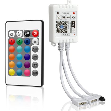 12v-24v Wlan-rgb-led-controller, Mini-led-controller Mit 24-tasten-ir-fernbedienung Für 5050 3528 Led-streifen, Kompatibel Mit Alexa, Google Assistant, Android/ios, Gesteuert Über Wlan/app-rapanda
