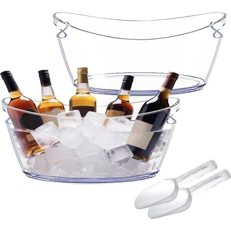 2 Stück 6l Champagner-eiskübel, Eiskübel Mit Großem Fassungsvermögen Und 2 Löffeln, Transparenter Champagner-eiskübel, Eiskübel Zum Kühlen Von Wein- Und Champagnerflaschen