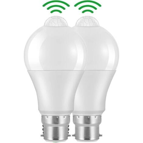 2 Stück B22-bajonett-led-bewegungsmelder-glühbirne, 12 W, 1020 Lm, Kaltweiß 6000 K, Cir 85, Wasserdicht Ip42 Energiesparend, Nicht Dimmbar, Bewegungsmelder-glühbirne