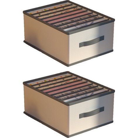 2 Stück Faltbarer Aufbewahrungskorb, Kleideraufbewahrungsbox, Kleiderorganizer, Große Größe Mit 9 Fächern, Grau Beige