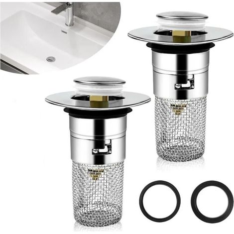 2 Stück Waschbeckenabfluss, Waschbeckenabfluss Mit Abnehmbarem Filter 33–40 Mm, Universeller Pop-up-badezimmer-waschbeckenstopfen, Edelstahl-bodenablauffilter Für Bad, Küche