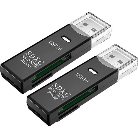 2 Usb 3.0 Sd-kartenleser, Hohe Übertragungsgeschwindigkeit Bis Zu 5 Gbit/s, Kompatibel Mit Sd/micro Sd-karten, Usb-kartenleser, Tragbar Und Langlebig, Schwarz