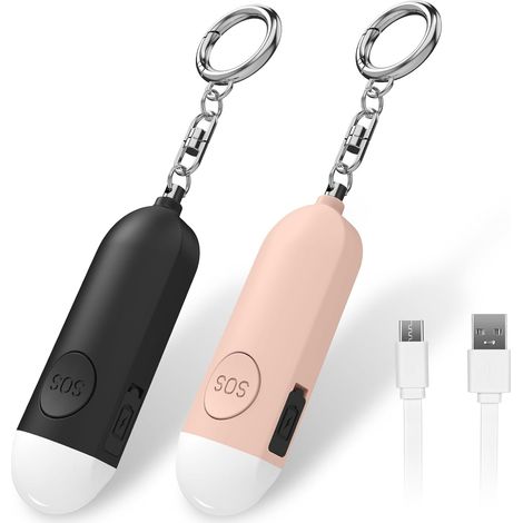 2 Persönliche Sirenen, 130 Db, Wiederaufladbar, Usb-c-led-licht, Schlüsselanhänger, Selbstverteidigung