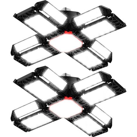 2-teilige Led-werkstattleuchte, Verstellbare Deckenleuchte Mit 12 Verstellbaren Panels – Kraftvolle Beleuchtung Für Garage, Keller, Laden Und Werkstatt – E26/e27