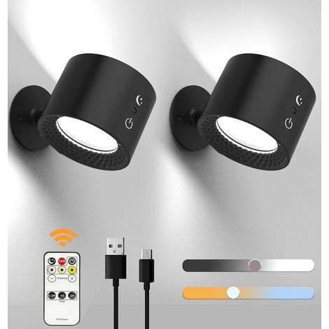 2-teiliges Set Wandleuchte Für Den Innenbereich, Wiederaufladbare Led-wandleuchte Mit Fernbedienung, Touch-steuerung, 3 Helligkeitsstufen, 3 Temperaturen, 360° Drehbare Nachttischlampe Für Schlafzimme
