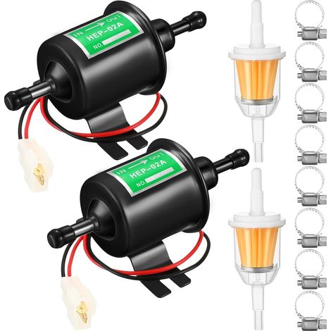 2-teiliges Elektrisches Kraftstoffpumpen-set, 12 V, Universelle Niederdruck-4–7 Psi-gas-dieselpumpe, Inline Mit 2 Kraftstofffiltern Und 8 Schlauchklemmen, Hep-02a-vergaser, Schwarz