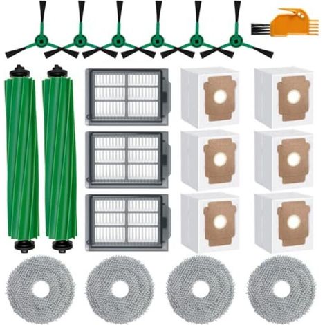 22-teiliges Zubehörset Für Irobot Roomba Plus 505/405 Combo, 2 Rollenbürsten, 4 Reinigungspads, 3 Hepa-filter, 6 Seitenbürsten, 6 Staubsaugerbeutel