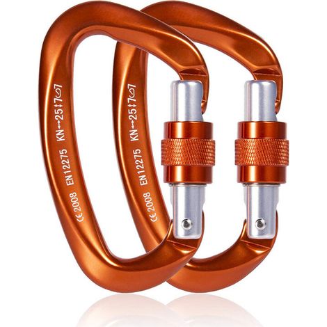 25-kn-kletterkarabiner – 7075-aluminiumlegierung – Geringes Gewicht Von 66 G – Abriebfestigkeit – Set Mit 2 Orangefarbenen Teilen