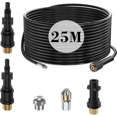25 M Hochdruck-reinigungsrohr-entstopfungsschlauch Für Kärcher K2 K3 K4 K5 K6 K7 Hd Hds, 180 Bar Ferret Professional Kit Mit Starrer + Rotierender Düse, Adapter Für Lavor Parkside & Bosch Aqt