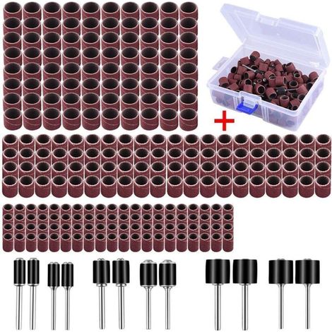 252-teiliges Schleifset – 240 Schleifbänder 1/2', 3/8', 1/4' – 12 Trommeln Für Gekrümmte Oberflächen – Aufbewahrungsbox Im Lieferumfang Enthalten