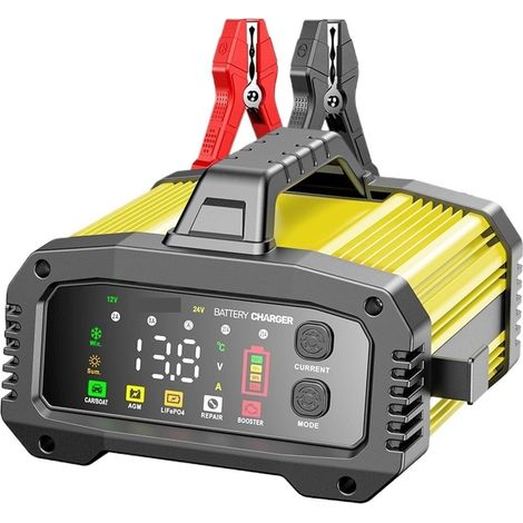 25a 12v/24v Autobatterie-ladegerät, Lithium-batterie-ladegerät Mit Automatischer Reparatur, Lcd-display, Ladegerät Für Auto, Motorrad, Lkw, Lifepo4, Agm, Gelb