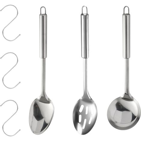 3 Stück Edelstahl-küchenlöffel, Schaumlöffel, Suppenlöffel, Edelstahl-servierlöffel, Küchenutensilienlöffel Mit 3 Haken Zum Mischen, Wenden, Servieren