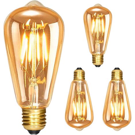 3 Stück Vintage-edison-glühbirne E27, Dimmbare St64-schraubbirne, 6 W Led-edison-lampe, Warmweiß 560 Lm, Ideal Für Nostalgie Und Retro-beleuchtung In Zuhause, Café, Bar