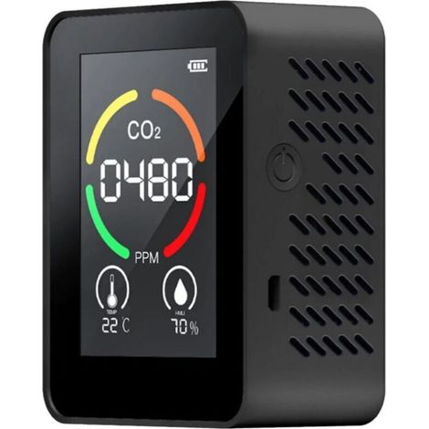 3-in-1-co2-gasdetektor Mit Temperatur- Und Feuchtigkeitsmessung, 400–5000 Ppm-bereich, Lcd-display, Schwarz