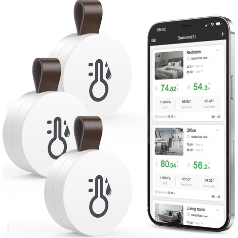 3-teiliges Thermometer-hygrometer Bluetooth 5.0, Kabellose App-steuerung, Präzises Temperatur- Und Feuchtigkeitsmessgerät, Sensormonitor Mit Bildschirm, Taste, Warnfunktion Für Ios/android