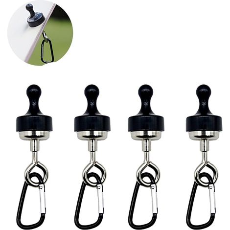 4 Stück Magnetische Markisenhaken, Magnetischer Clip Mit Karabiner, Drehbarer Karabiner, Geeignet Für Zelte, Schwarz