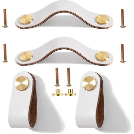 4 Cremeweiße Ledergriffe, 5,4" – Natürliche Eleganz Für Möbel